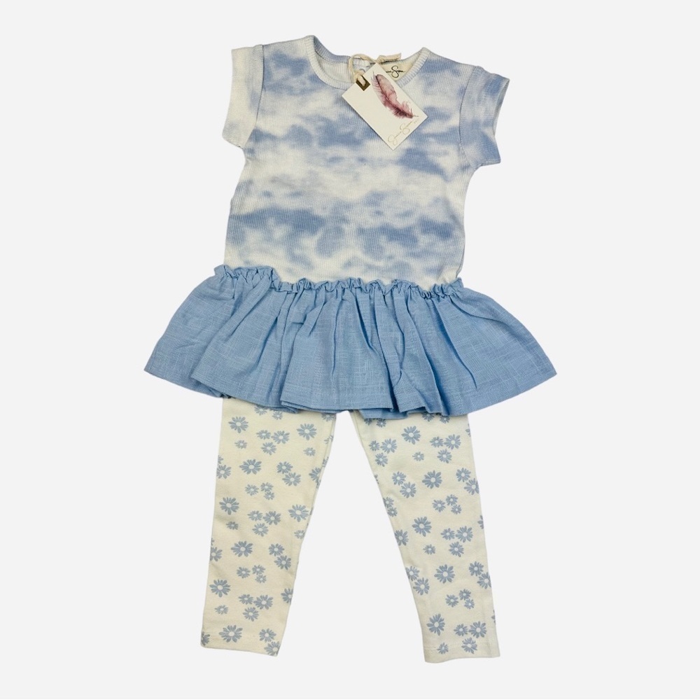 Jessica Simpson Waffle Knit Ruffle Tie Dye Shirt And Floral Pant Set Size 24m